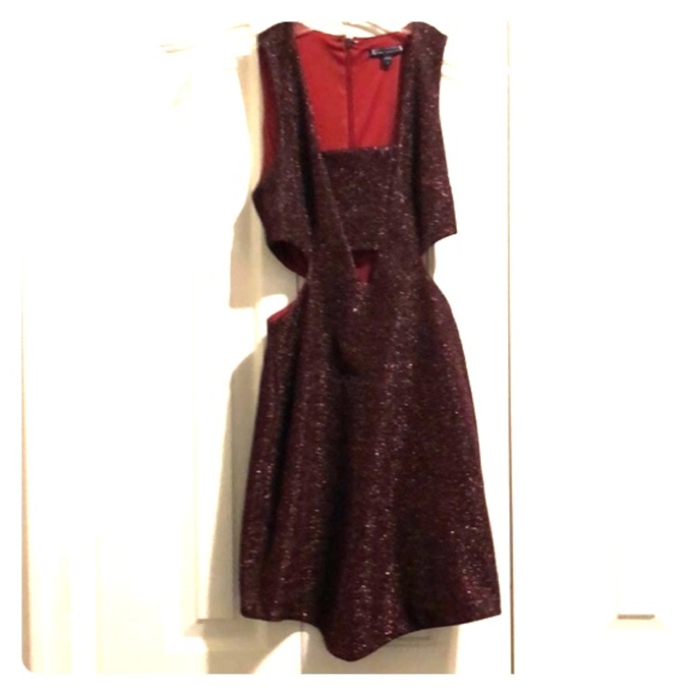 Express Dark Red Asymmetrical Mini w Cutouts